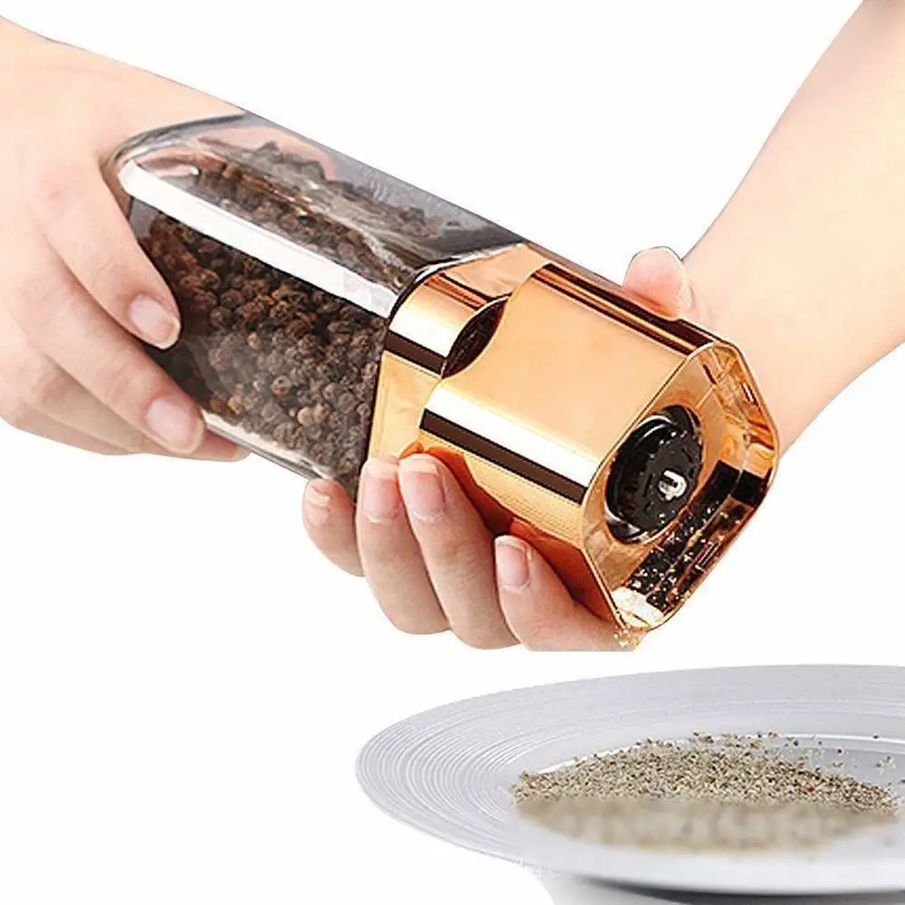 Fashion Pepper Grinder 180ml Premium Glass Bottle Salt and Pepper Shakers with Ceramic Spice Grinder Kitchen Pepper Mill Gold