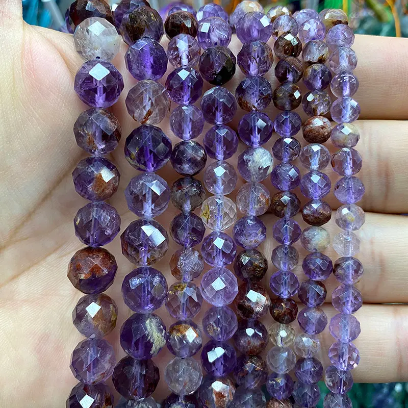 Fine AAA Round 100% Natural Stone Hard Cut Faceted Beads Purple Ghost Crystal For Jewelry Making DIY Bracelet Necklace 6/8/10MM