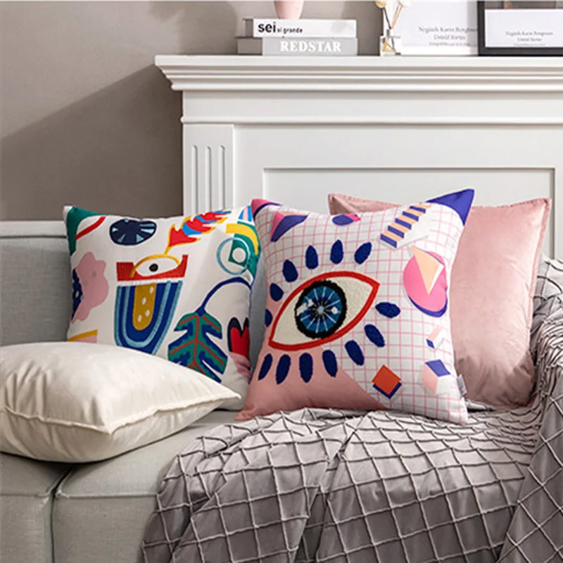 Dreaming Rabbit Embroidery Cushion Cover Nordic Abstract Luxury Pillows Cushions Cojines Decorativos Para Sofa For Home Decor