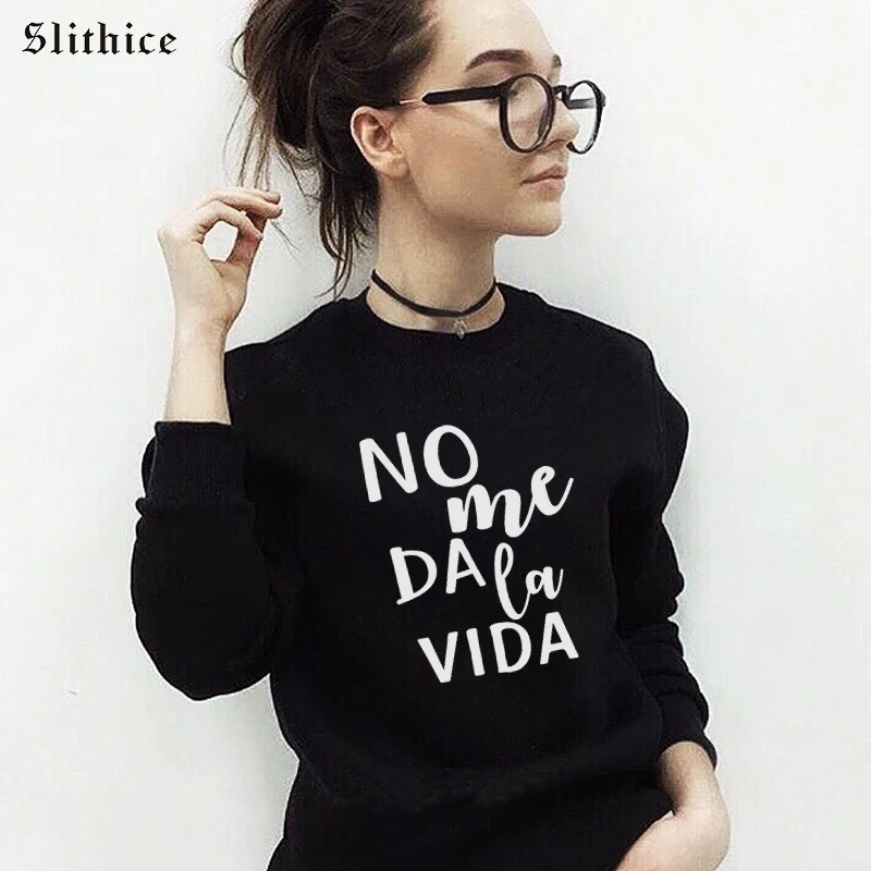 

Fashion Spanish Letter Print Sweatshirts Women sudadera mujer basic Casual Cotton clothing Top