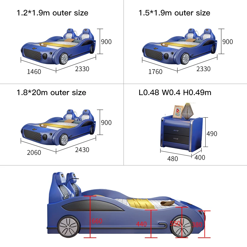 Children\'s Bed Boy With Guardrail Single Bed Sports Car Shape Car Bed All Solid Wood Frame Environmental Protection Leather Bed