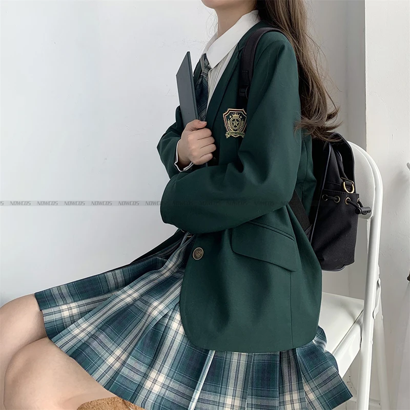 2024 moda primavera autunno JK uniforme giacca tre bottoni giacca stile College studentessa vestito maniche lunghe verde