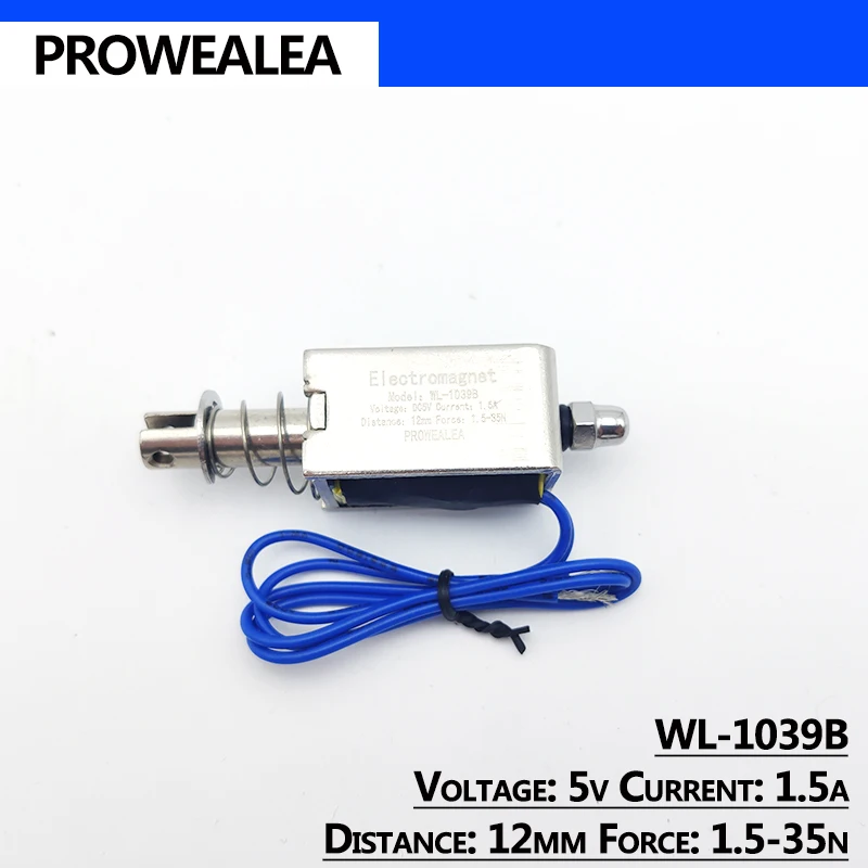 Solenoid Electromagnet Push Pull Type WL-1039B 5V 6V 12V 24V Thrust Force 1.5-35N 12mm Open Frame Linear Electric Magnet