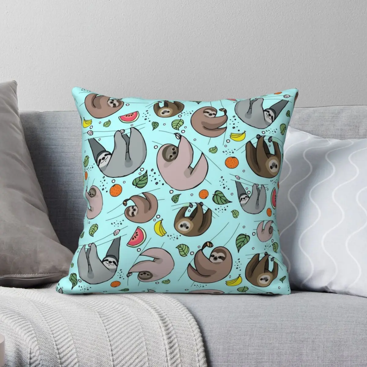 

Sloths In Blue Pillowcase Polyester Linen Velvet Printed Zip Decor Pillow Case Car Cushion Cover