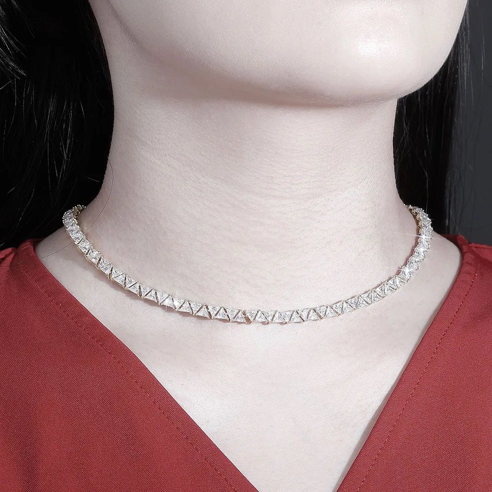 TOPGRILLZ 5mm Tennis Chain New Triangular Zircon Choker Women\'s Necklace Iced Out Cubic Zirconia Hip Hop Charm Jewelry Gift