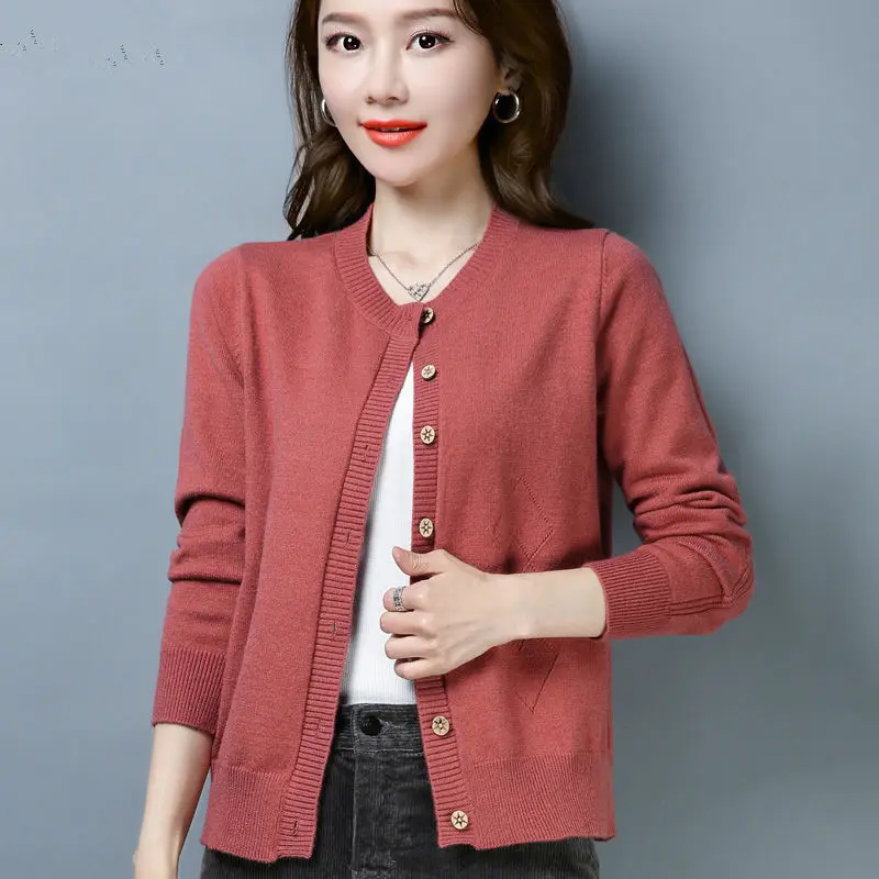 

PEONFLY Spring Women's Knitted Sweater Single Breasted Cardigans Casual Long Sleeve Solid Color Female Sueter Mujer