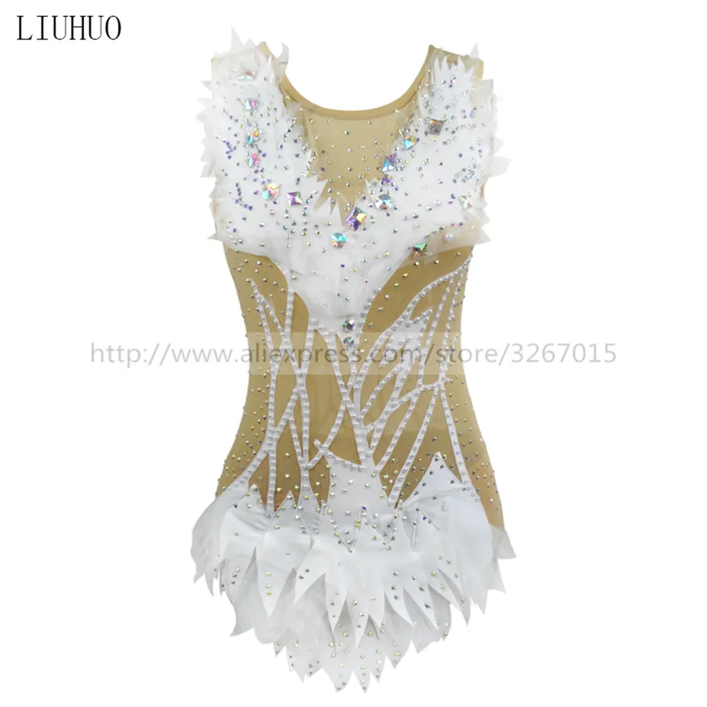 

LIUHUO Figure Skating Dress Women's Girls' Ice performance Rhythmic gymnastics competition Leotard Aerobics Costume Kid White