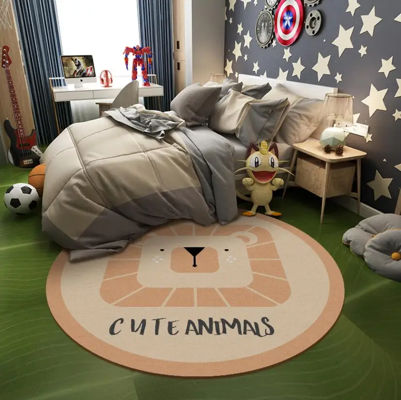 Nordic Cute Cartoon Animal Lion Cat Dog Round Children Rug Boy Kids Decoration Carpet Mat For Tent Bedroom Bedside Rug Play Mat