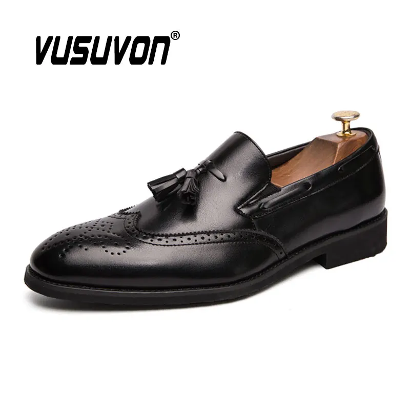 Men Fringe Loafers 38-48 Slip On Casual Spring Autumn Black Brogues moccasins Walking Shoes Genuine Leather Fashion Boys Flats