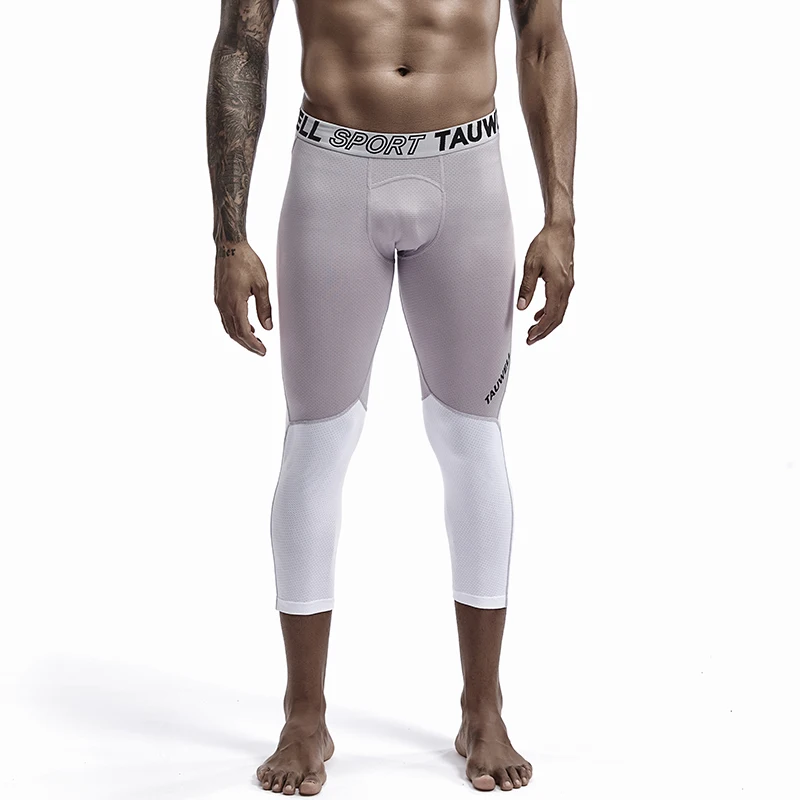 Men Sports Leggings Running Tights Men\'s 3/4 Compression Pants Cycling Tight Basketball Legging Mesh Fitness Elastic Pants