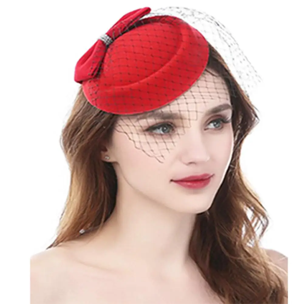 Women Pillbox Hat Trendy Bow Fascinator Hat Headwear With Veils For Wedding Party Church Cocktail Party Hat Hair Accessory