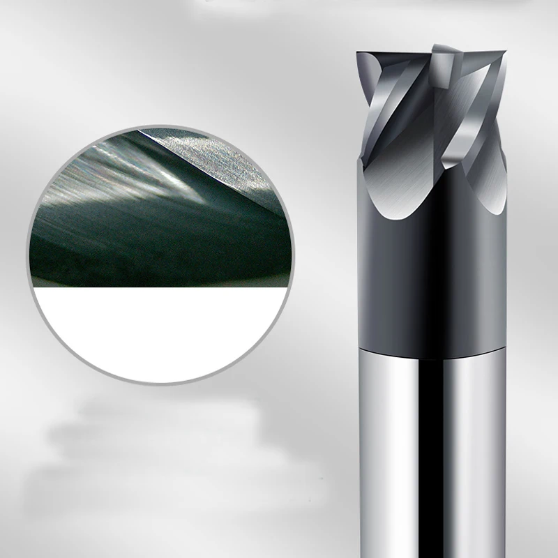 Fresa corta de acero de tungsteno HRC65, 4 flautas, CNC, revestimiento, DLC, longitud de corte, mecanizado de desbaste para herramientas de corte HSS