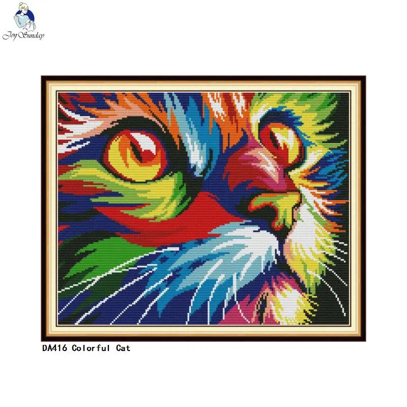 Joy Sunday Colorful Cat Aida Cross stitch kits Needlework Embroidery Cross-Stitch DIY Handwork Crafts Fabric 14CT and 11CT