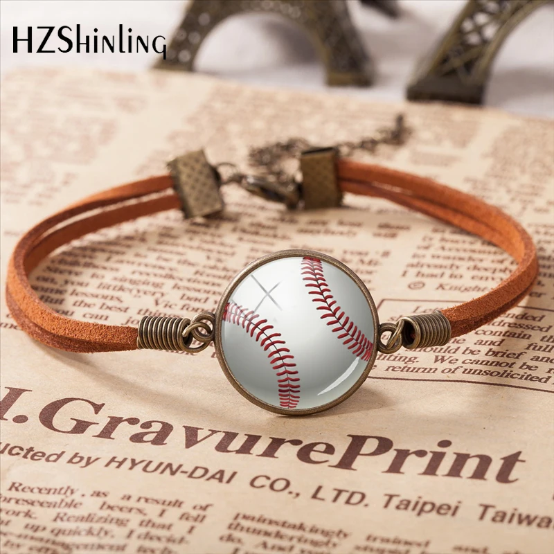 2020 New Fashion Basketball Baseball Leather Bracelet Football Glass Cabochon Bracelet Jewelry Accessories image 5