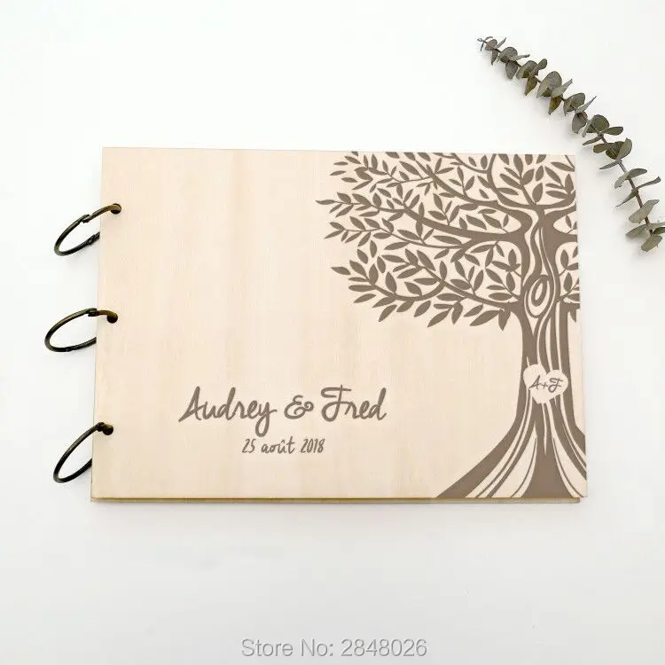 

Rustic engraved Tree wedding guestbook,Custom Mr & Mrs wooden Wedding guest book, personalized family tree photo album