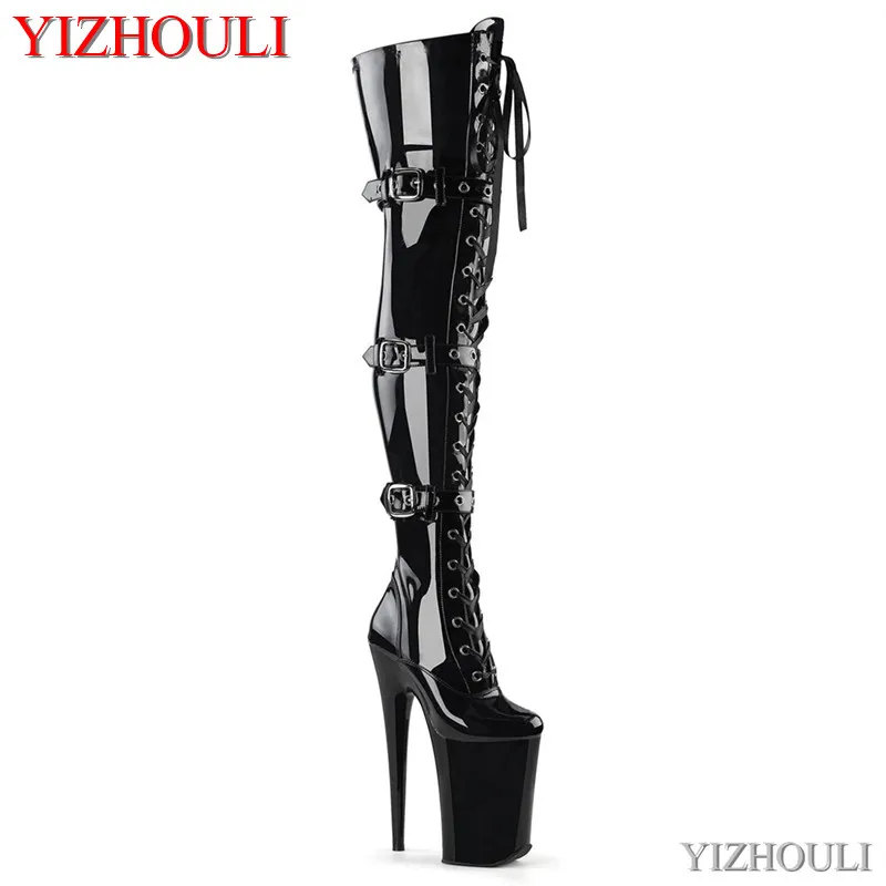 Nightclub women pole dancing boots, buckle boot heel 23 cm, the model stage show high heels, dancing shoes