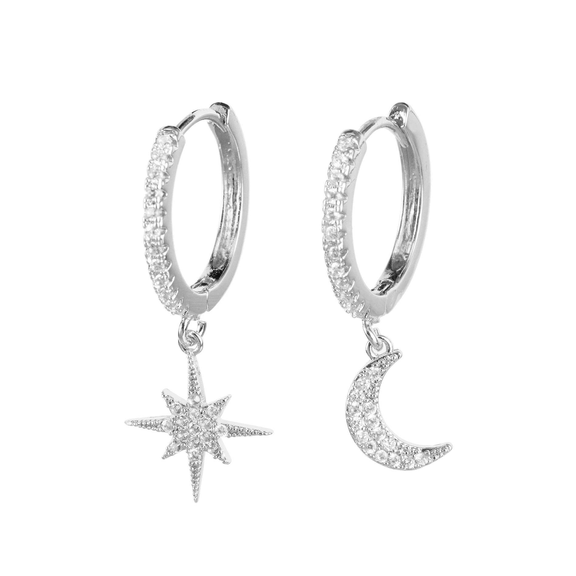 New Fashion Shiny cubic zircon Star And Moon Earrings Good Quality Hoop Earrings For Women Girls Korean Jewelry 2020