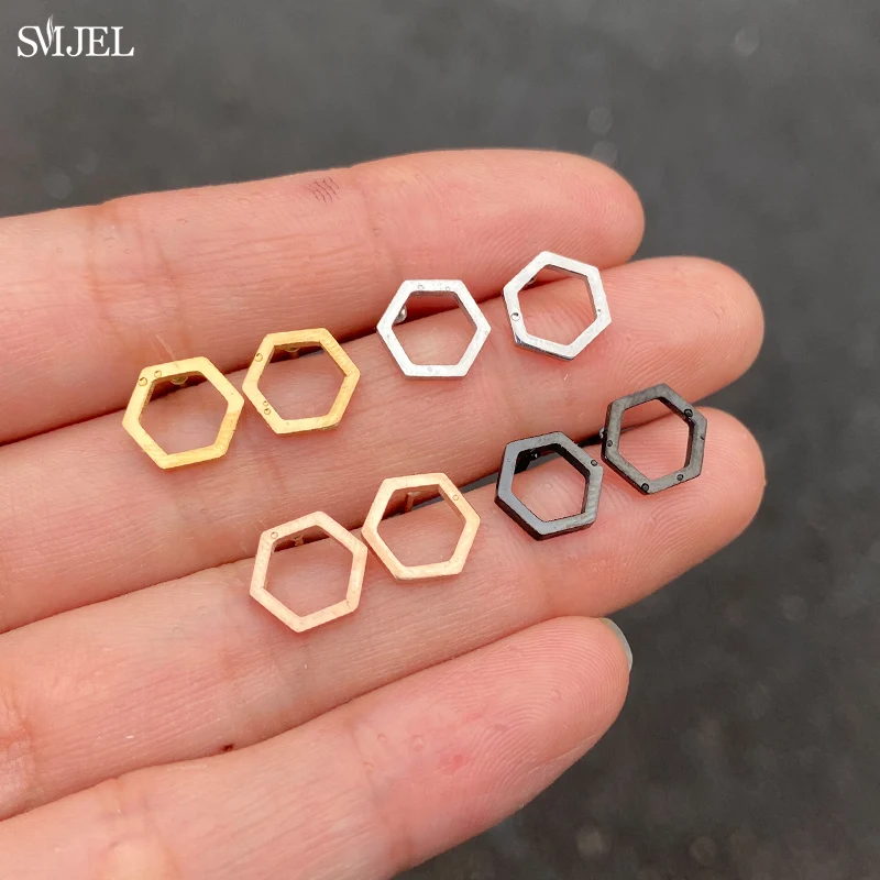 Smejl Edelstahl Ohrringe Sechseck einfache hohle Polygon geometrische Form Ohrringe kleine Schmuck Ohr stecker Party Geschenk Großhandel