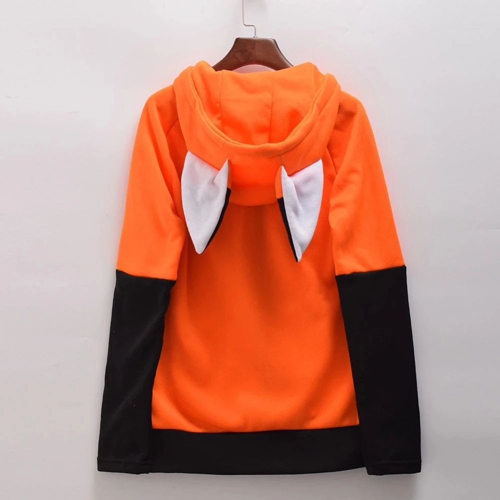 Animal Fox Ears Cosplay Costume Hooded Jacket Warm Orange Sweatshirt Cosplay Unisex Hoodie