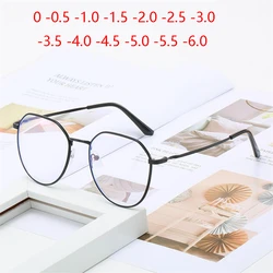 Anti Blue Rays Polygon Nearsighted Eyeglasses Metal Myopic Lens Cat Eye Photochromic Prescription Eyewear 0 -0.5 -1.0 To -6