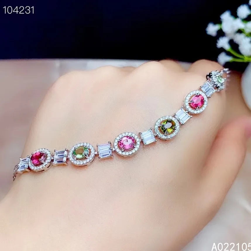 

KJJEAXCMY fine jewelry 925 sterling silver inlaid Natural tourmaline women vintage noble OL style gem hand bracelet support dete