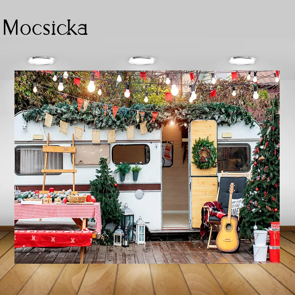 Winter Christmas Backdrop Photography Wild Camping Xmas Outdoor Cake Smash Background Family Portrait Photo Studio Decorations