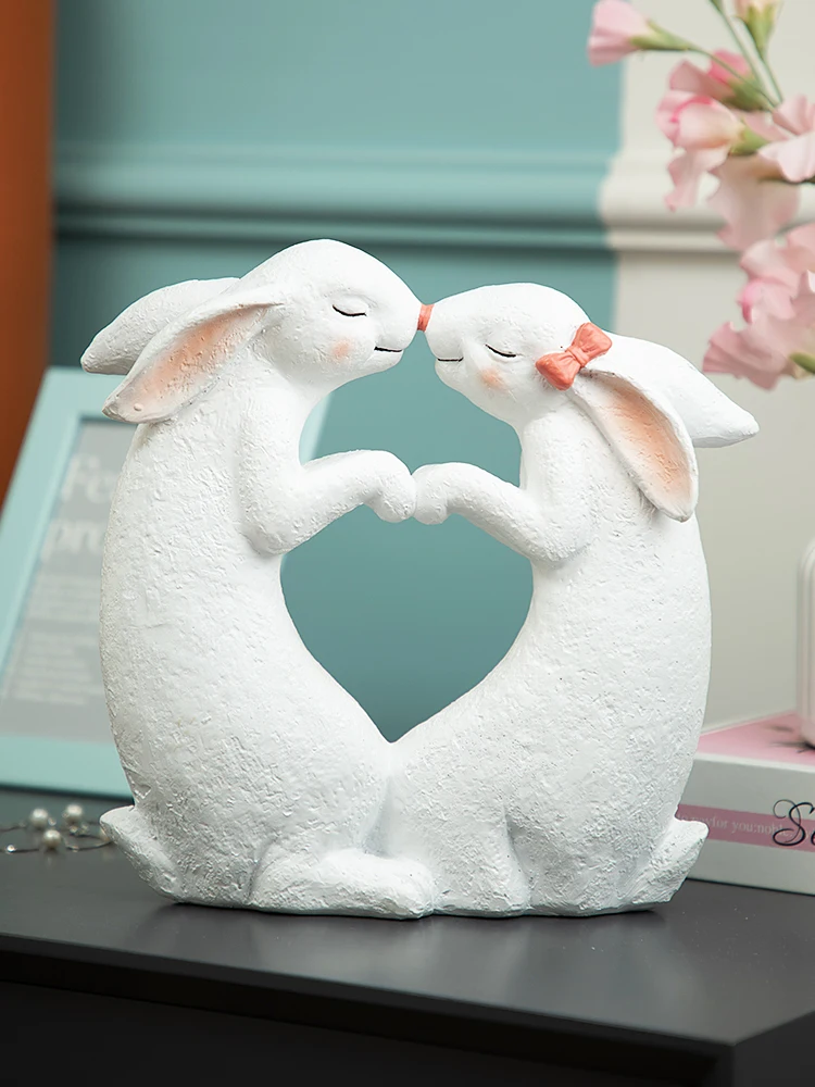 Nordic Kissing Loving Couple Rabbit Cat Resin Sculpture Home Room Desktop Figurines Decoration Cabinet Office Furnishing Crafts