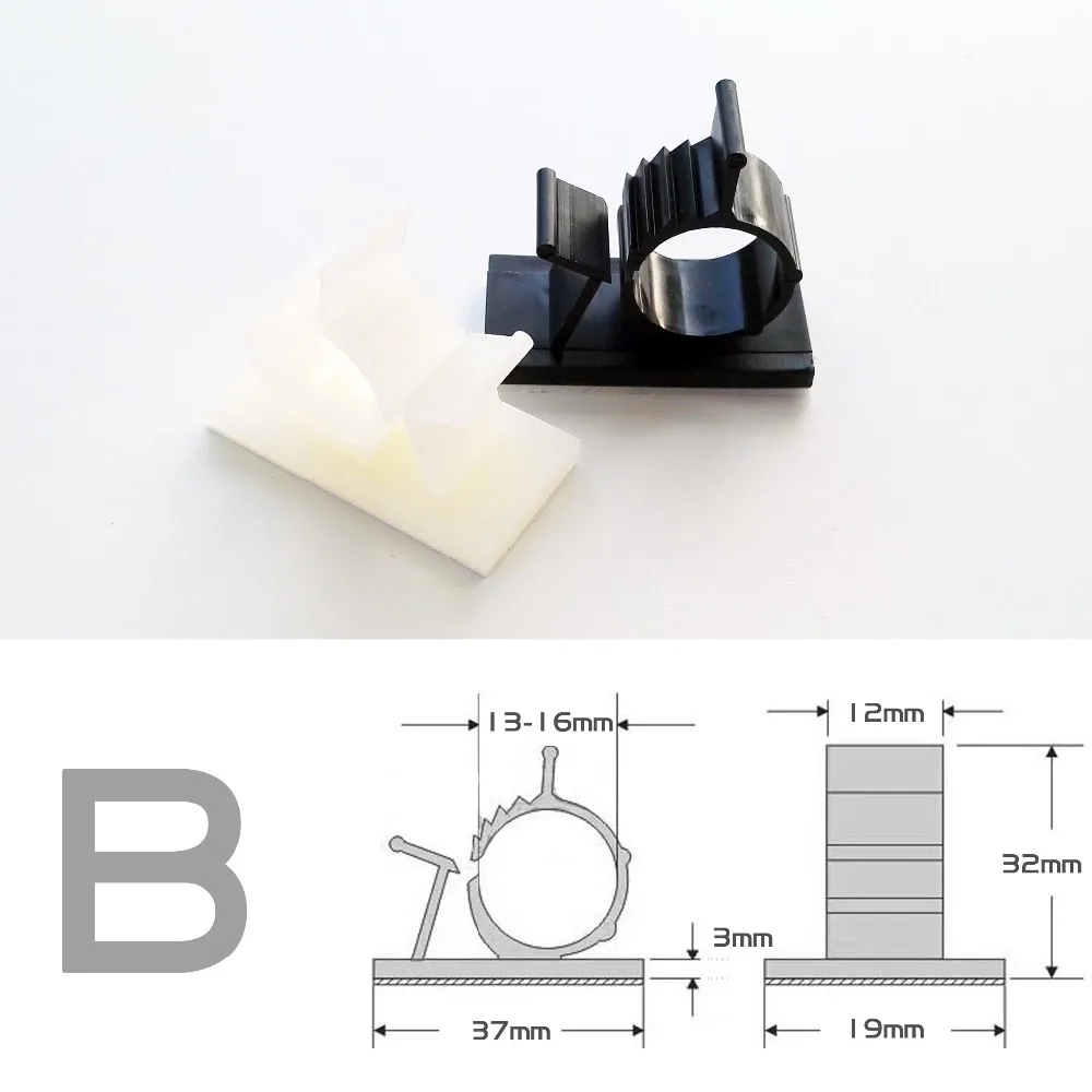 5 Stück schwarz weiß Nylon Kunststoff selbstklebende Kabelklemmen Clips Drahtkabel Stromleitung Halter Management Organizer Loop Fixer – Detail 2
