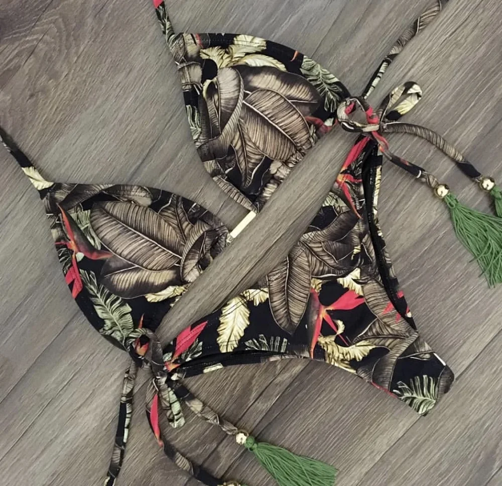 Gợi Cảm Brasil Bikini Bộ 2020 Họa Tiết Đồ Bơi Nữ Bandeau Đồ Bơi Nữ Rỗng Ra Áo Tắm Micro 2 Mảnh Phù Hợp Với