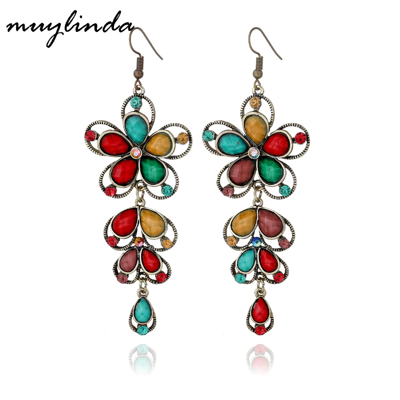 muylinda Boho Flower Drop Earring Jewelry Women Tassel Earrings Vintage Stone Charm Earring Accessories