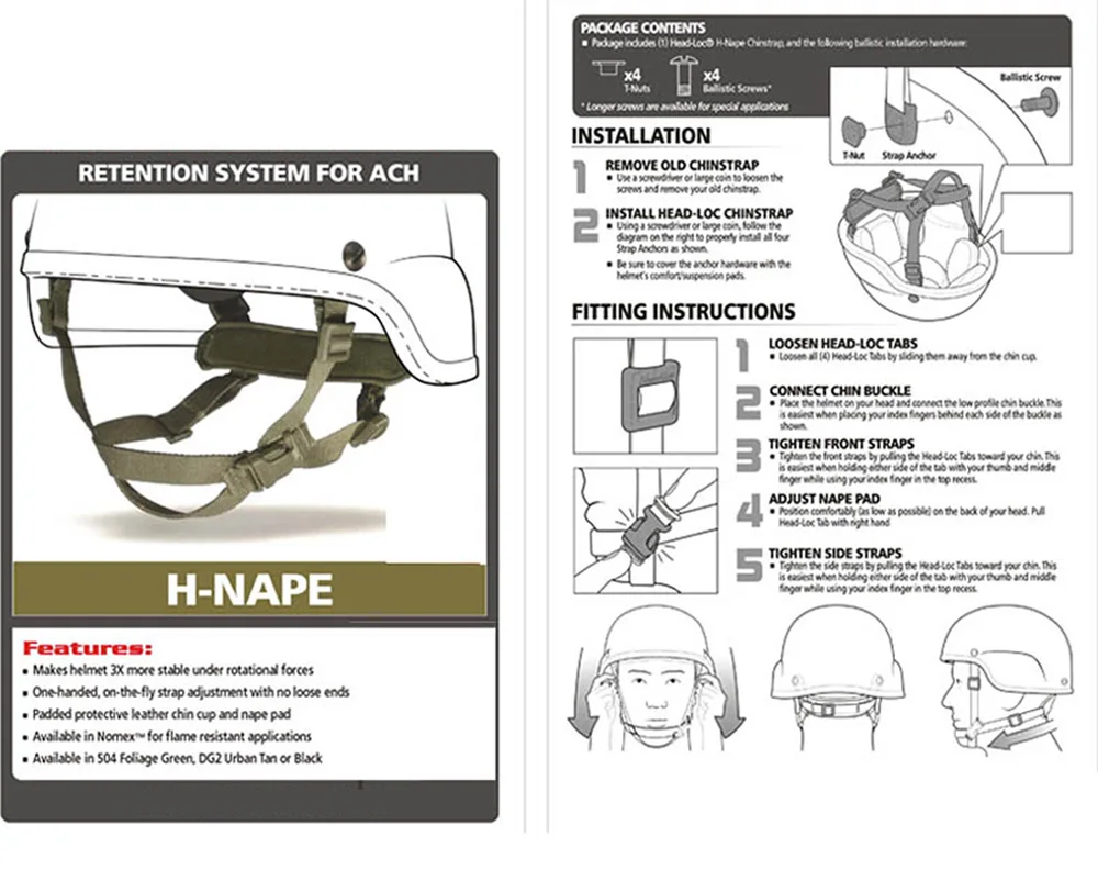 VULPO Tactical MICH ACH sistema de retención de casco suspensión h-nape Correa accesorios para casco