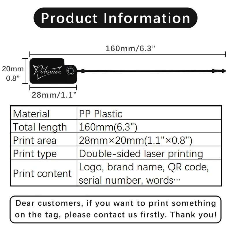 100 Custom Product Hang Tags Label Plastic Security Garment Clothes Shoes Bag Key Gift Logo Brand Printed Labels Tag 160mm/6.3\