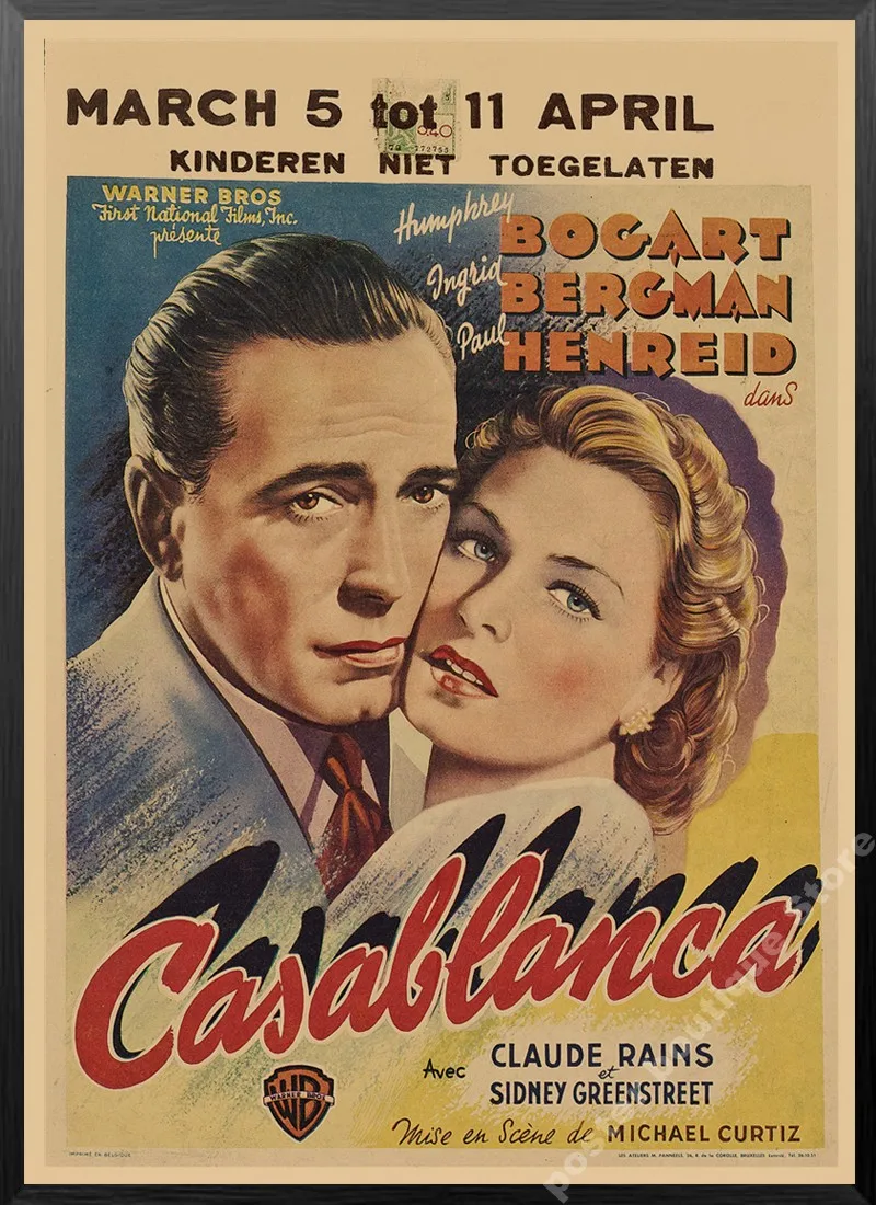 classic romantic movie Casablanca Retro Poster Vintage poster Wall Decor For Home Bar Cafe apartment decoration