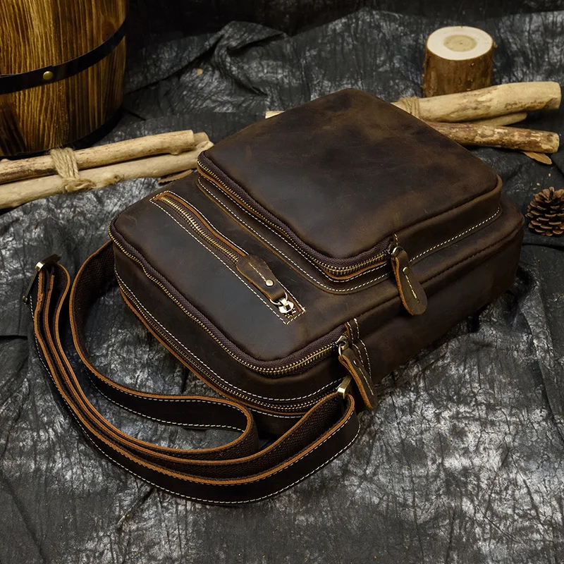 Crazy Horse Genuine Leather Man Bag Flap Vintage Real Cow Leather Shoulder Bags Small Men Crossbody Messenger Bags For Travel