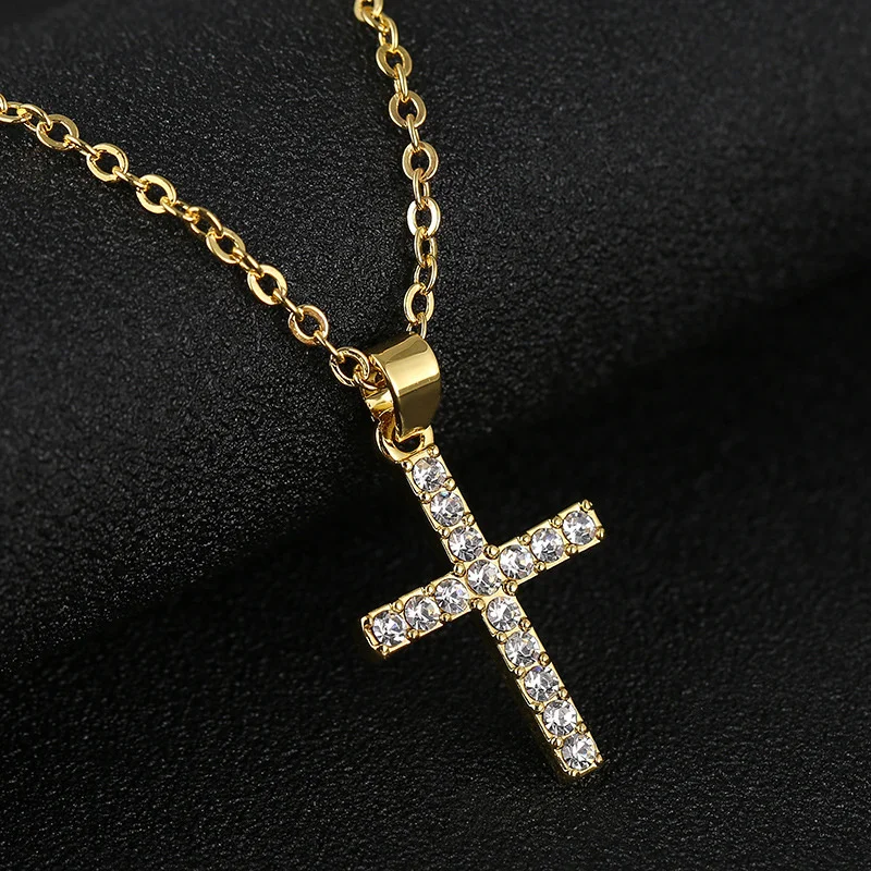 Fashion Female Cross Chain Necklace dropshipping Color Crystal Jesus Cross Pendant Necklace Jewelry For Wome Gifts