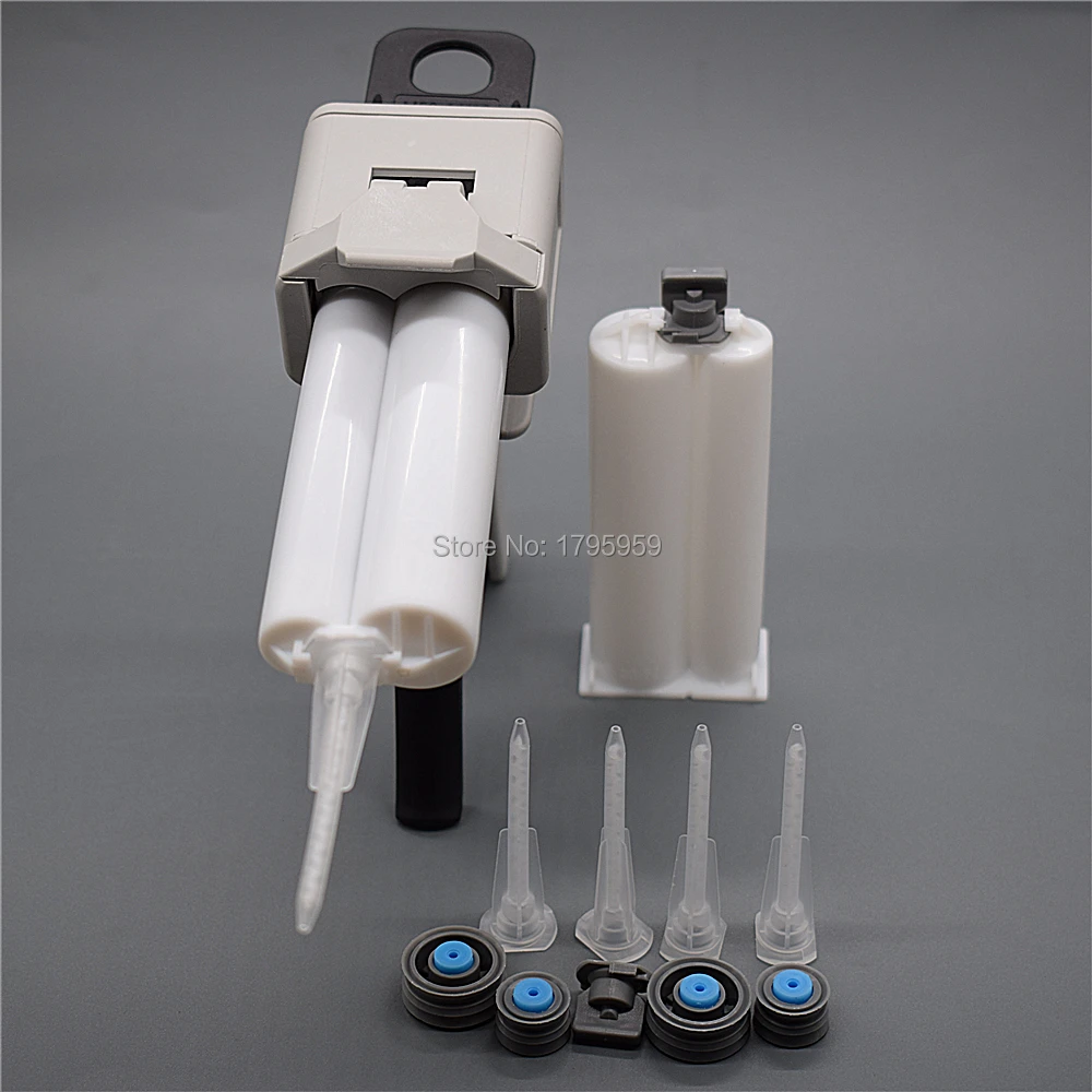 Dispenser per pistola adesiva 50ml 1:2 pistola per colla AB pistola per calafataggio manuale con 2 pezzi 50ml 1: 1 cartuccia doppia vuota ugello di miscelazione statico 5pc