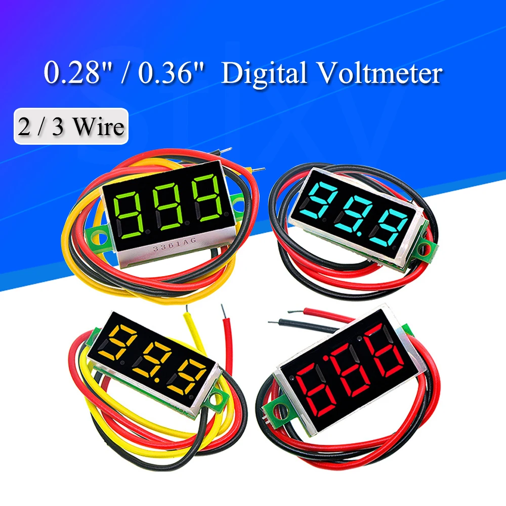 0.28/0.36インチdc ledデジタル電圧計0-100v電圧計オートカー携帯電源電圧テスター検出器12v赤緑青