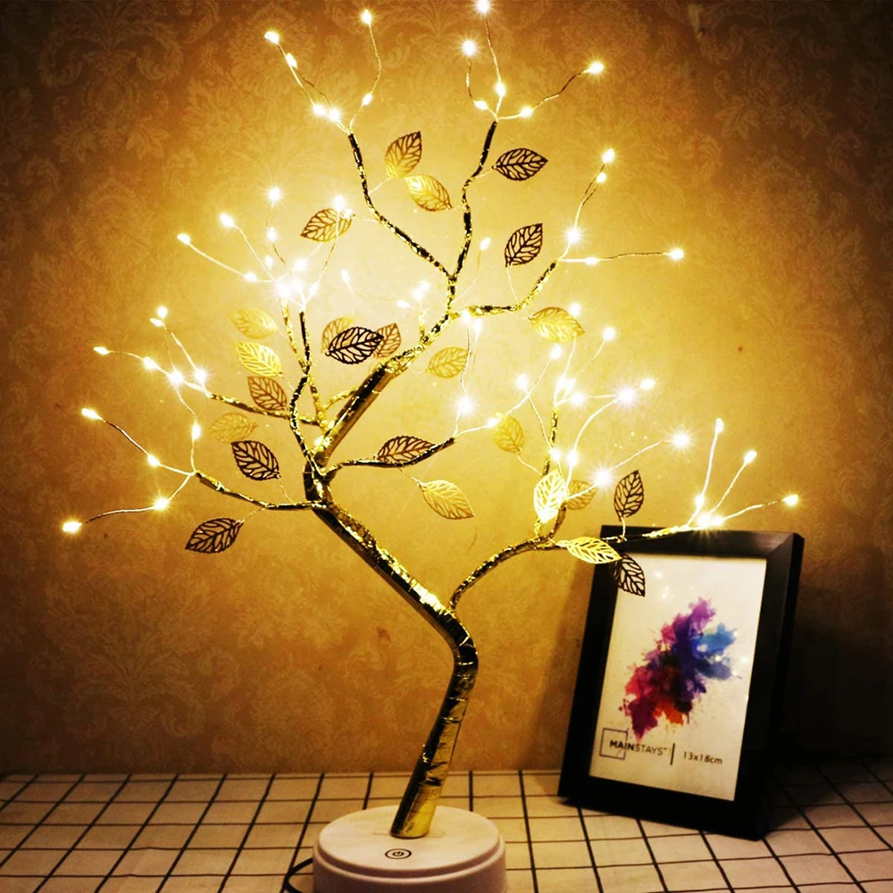 Battery/USB Operated Touch Switch DIY Artificial Light Tree Lamp LED Tabletop Bonsai Tree Light Decoration for Gift Festival D30