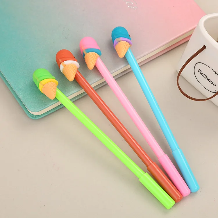 24 Pcs Creative Three-dimensional Ice Cream Silicone Head Gel Pen Cute Student Cartoon Simulation Ice Cream Pen Canetas