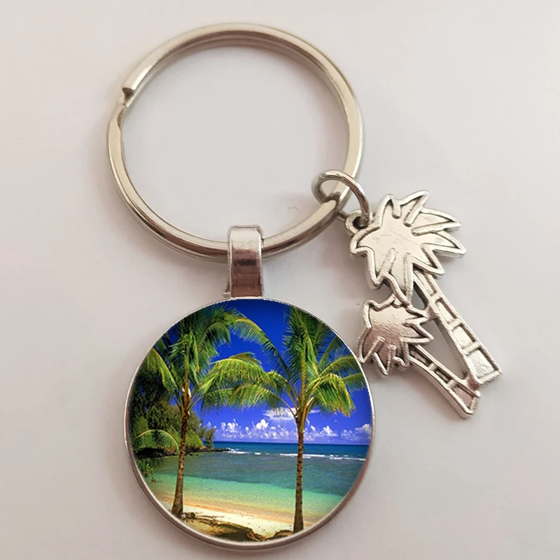 Beautiful beach keychain Maldives scenery keychain ocean landscape charm keychain beach coconut tree relax gift travel jewelry
