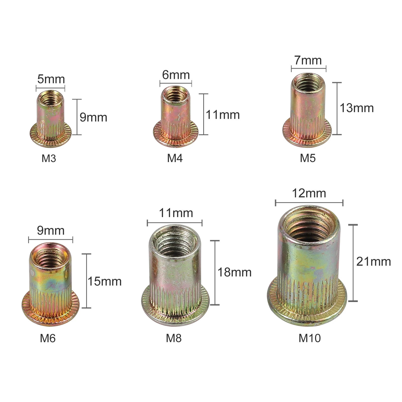 Jusool-conjunto de porcas rebites em liga de alumínio, 220 peças, cabeça plana, rebitagem, m3, m4, m5, m6, m8, m10, kit, rebite, porcas