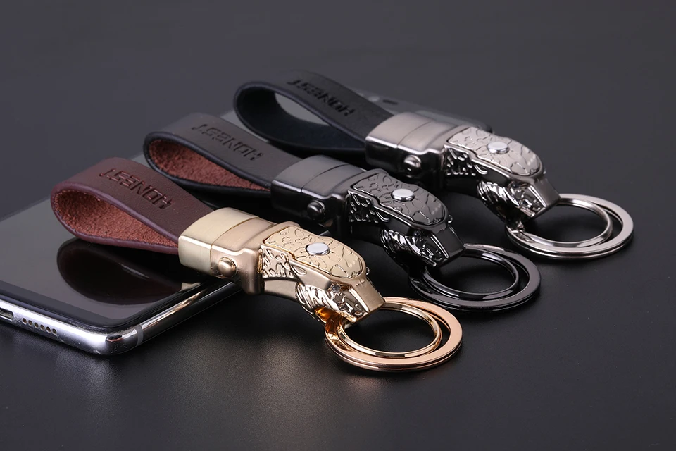 Honest Luxury Men Women Car Keychain Leapard Dragon Genuine