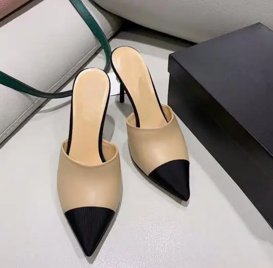 Carpaton Fashion Pointed Toe buty na wysokim obcasie mieszane kolory perły ozdoby cienkie czółenka Sexy muły buty czarny biały