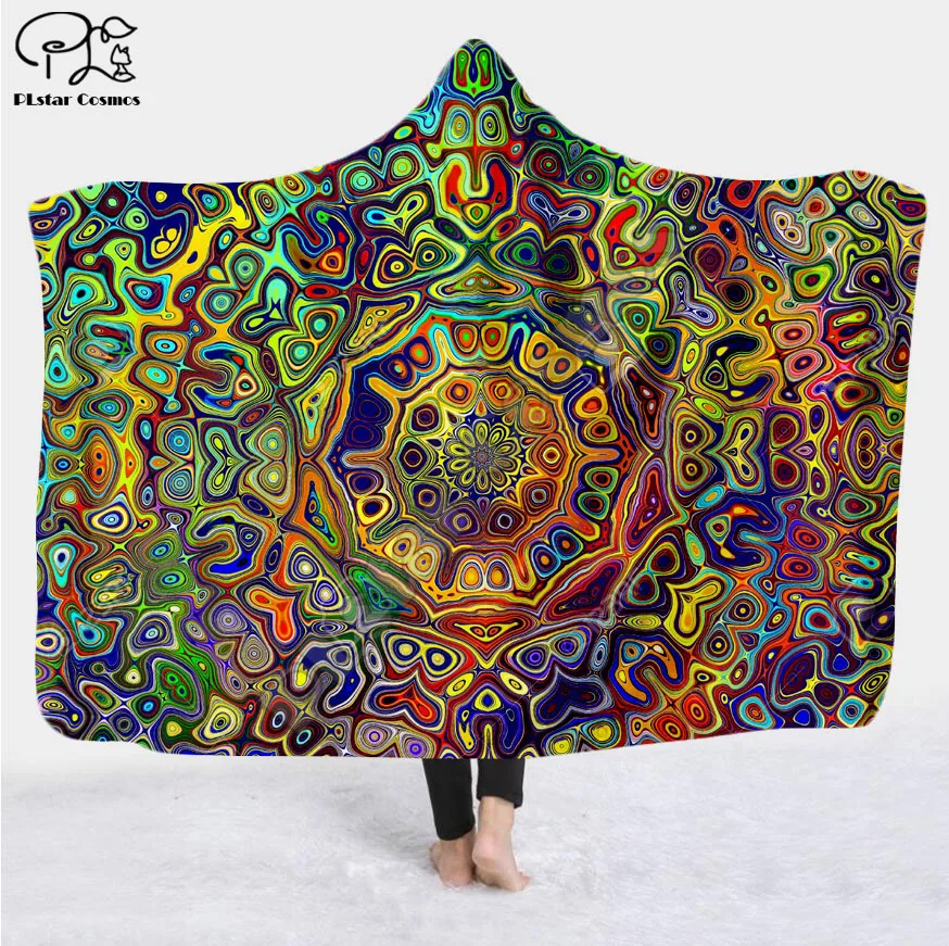 Cool Psychedelic Graffiti Character Hooded Blanket Adult  colorful child Sherpa Fleece Wearable Blanket Microfiber Bedding c-029