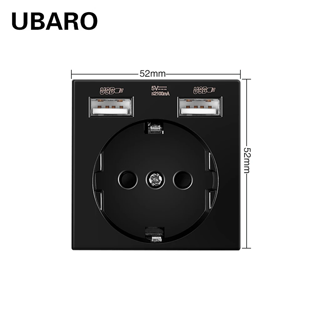 UBARO EU 52*52mm Black Socket USB Type C  RJ45  RJ11 TV HDMI Induction Led Foot Lamp Multi Types Module DIY Installation Squrare