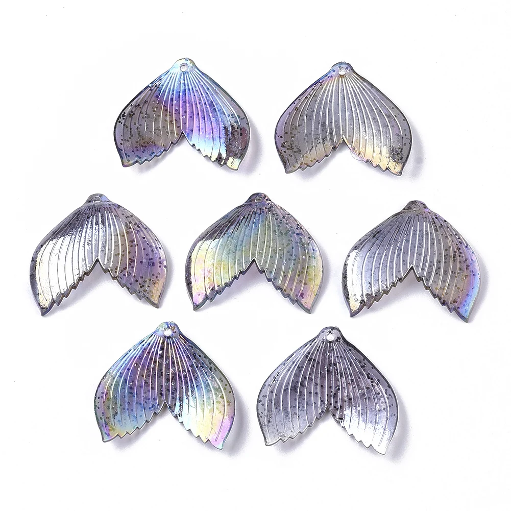 20Pcs Transparent Acrylic Pendants AB Color Plated Mermaid Fishtail Charms For DIY Necklace Bracelet Earrings Jewelry Making