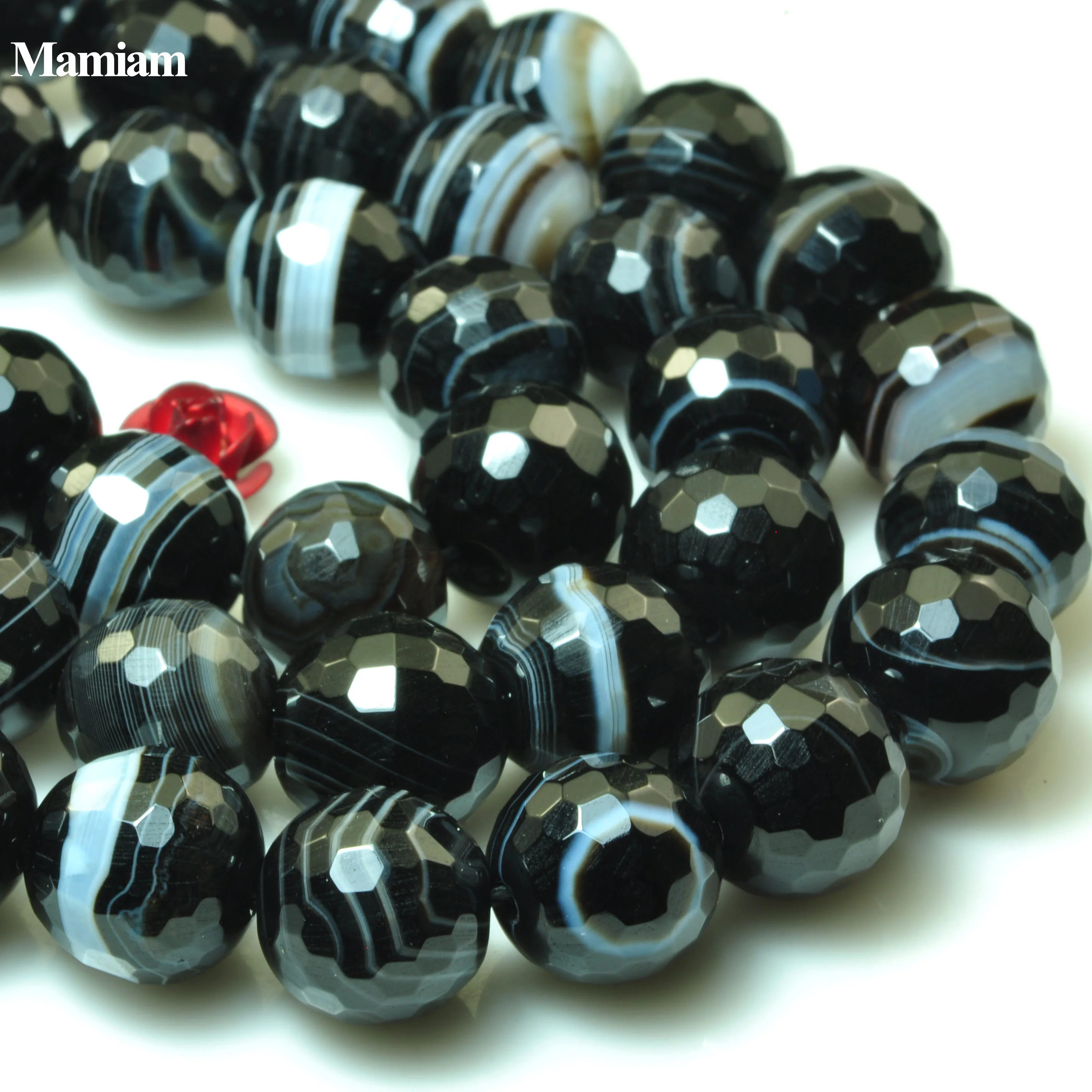 Mamiam Natural A Black Stripe Onyx Eye Agate Faceted Round Beads Smooth Loose Stone Diy Bracelet Necklace Jewelry Making Design