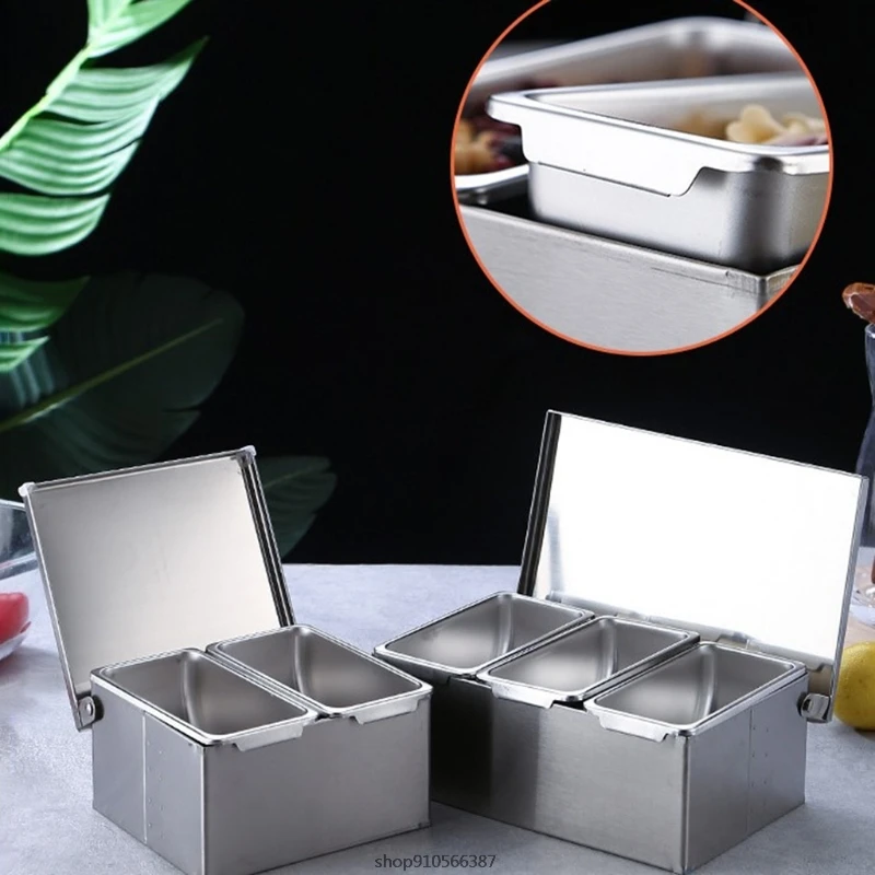 Seasoning Containers Set Stainless Steel Seasoning Box Jar Rack Condiment Cruet Bottle Square with Cover Wholesales