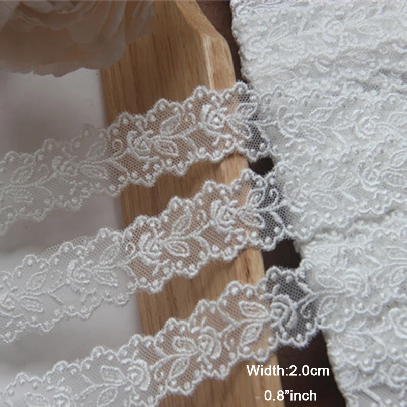 Width:2cm (0.8 inch) Rose and Dots Embroidery Trimming Lace Silk Net Fabric Lace for DIY Garment Sewing Decoration(SS-2612)