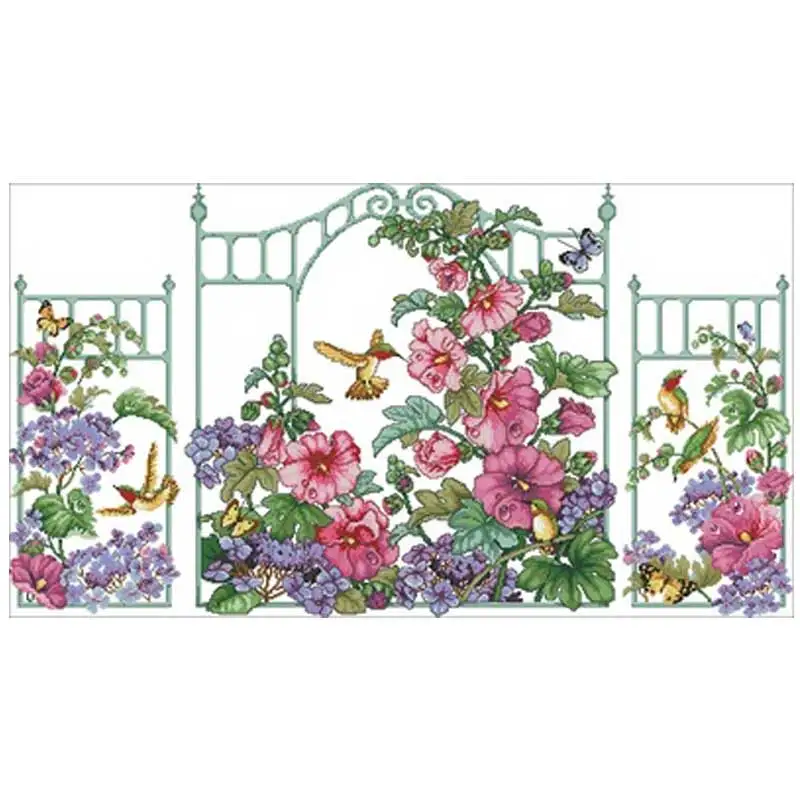 Triple fence flower and bird patterns Counted Cross Stitch 11 14 18CT DIY Chinese Cross Stitch Kits Embroidery Needlework Sets